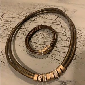 Leather & Swarovski Necklace and bracelet